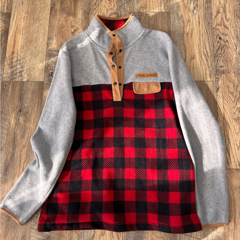 Simply Southern Gray and Red Plaid Sweater